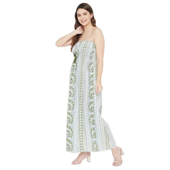 Gypsie Blu Women Floral Print Olive Polyester Tube Dress for Party Wear - Picture 4 of 7